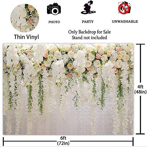 Mocsicka Wedding Flower Backdrop Wall Floral Bridal Shower Backdrops for Photoshoot Wedding Decoration for Reception White Rose Floral Photography Background Banner(6x4ft) - size: 6x4ft