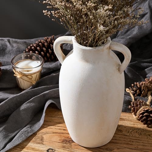 PORCER Ceramic Vase, 9.84 Inch Terracotta Vase with Handles, Boho Decor Decorative Vase, Rustic Vase for Home Decor, Farmhouse, Living Room, Table - Beige - color: Beige-9.84''