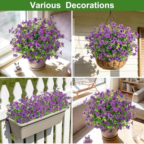 Roberly Artificial Flowers for Outdoors, UV Resistant Silk Faux Flowers Daisy with Eucalyptus Greenery Stems Fake Plastic Plants for Spring Summer Patio Garden Home Decor, 18 Bundles, Purple - color: Purple