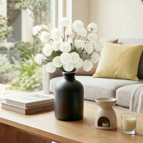 Lifewit 5 Pcs White Artificial Flower for Vase, Faux Silk Mums Ball with Long Stems for Home Decor, Wedding, Bulk Fake Small Chrysanthemums for Floral Arrangement, Pom Pom for Bouquets Centerpieces - color: White