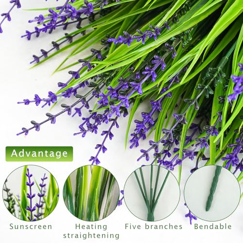 10 Pcs Artificial Plants Outdoor, UV Resistant Fake Outdoor Flowers Plants Faux Plastic Monkey Grass for Outside Front Porch Garden Window Box Home Office Planters Desk Decor (Purple) - color: Purple, size: 10pcs