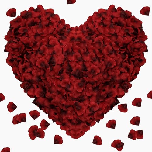 Pyrrhiax 1000 Pieces Rose Petals, Artificial Silk Rose Petals, Dark Red Dot Black, Classic/Elegant/Romantic Style, Flat, Indoor Use, Wedding/Anniversary Decor - color: Dark Red Dot Black, size: 1000pcs