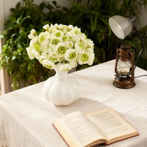 24 Stems Artificial Ranunculus Flowers - 96 Bloom Faux Silk Ranunculus Bouquet for Wedding Decorations, Home Décor, Holiday Arrangements & Large Event Centerpieces (Whitegreen) - color: Whitegreen