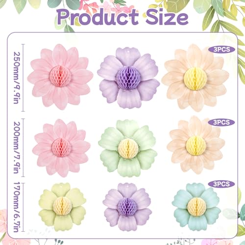 Paper Jazz 9PCS Paper Flowers Party Decorations,Pastel Honeycomb Butterfly Party Decoration,Fairy Birthday Party Decoration for Garden Tea Party Floral Baby Shower. - color: Pastel
