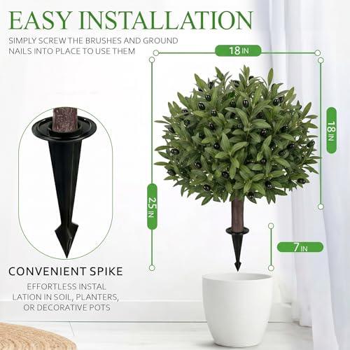 Artificial Olive Branch and Fruit Topiary Trees with Spikes for Outdoor 23" Set of 2, UV Resistant Faux Greenery Shrubs, Realistic Fake Bushes Plant for Garden Yard Front Porch Patio Decor - color: Olive