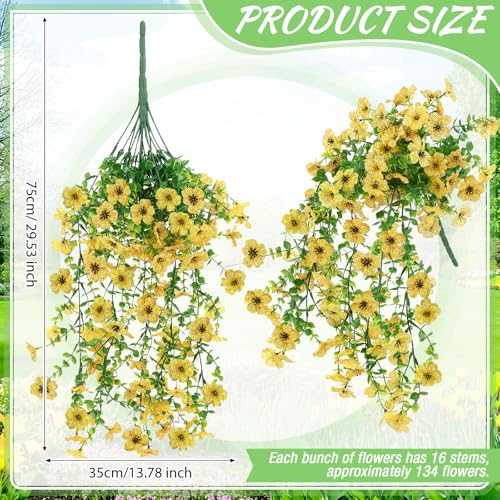 Suncalla 4 Pcs 30In Artificial Hanging Flowers for Outdoor Planter 156 Branches Trailing Faux Potted Plant Fake Floral UV & Fading Resistant for Wedding Patio Spring Summer Decor(Yellow) - color: Yellow