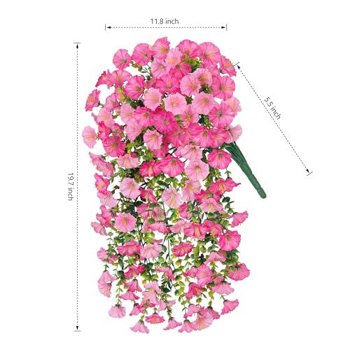 2 PCS Artificial Faux Hanging Flowers Plants for Outdoor Decor,Fake Silk Morning Glory with Eucalyptus UV Resistant Realistic Vine for Wall Home Porch Patio Balcony Yard Decor,Pink and Light Pink - color: Pink+light Pink