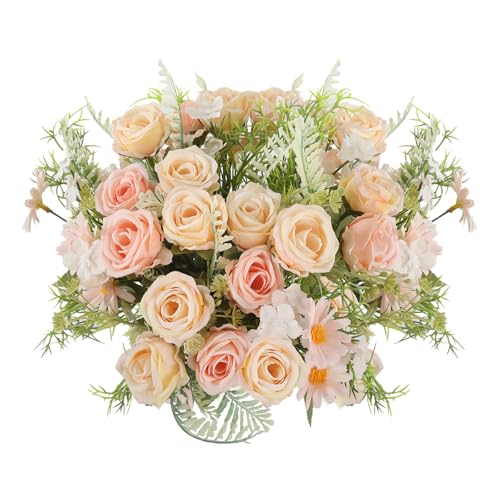 3 Pcs Artificial Rose Flowers Fake Rose Silk Bouquet Plastic Flower Arrangements Wedding Decoration Faux Floral Table Centerpieces Home Decorations(Pink) - color: Pink