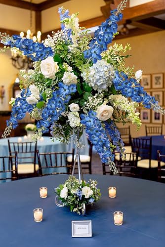 42'' Long Stem Blue Delphinium Artificial Flowers for Tall Vases 4PCS Fake Hollyhock Silk Flowers Realistic Larkspur Faux Flowers for Home Wedding Table Decor Floral Arrangement (Dark Blue) - color: Dark Blue