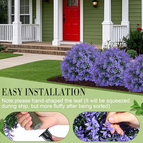 Yunlly Artificial Lavender Topiary Ball Trees, 6 Set of 20'' Faux Bushes for Front Porch Decor, UV Resistant Fake Evergreen Shrubs Plants with Ground Spike, Faux Plants for Outdoor Indoor Garden - color: Green, Purple