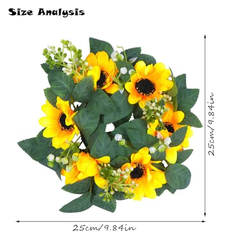 Sunflower Candle Ring Mini Summer Wreath Artificial Flower Pillar Holder 10" for Table Centerpieces Home Garland Farmhouse Wedding Rustic Party Decoration - color: Sunflower