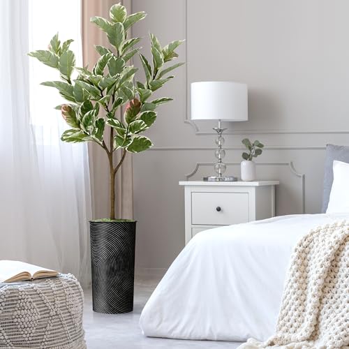 Artificial Tree in Geometric Spiral Pattern Planter, Fake Rubber Silk Tree for Indoor and Outdoor Home Decoration - 70" Overall Tall (Plant Pot Plus Tree) - style: Rubber