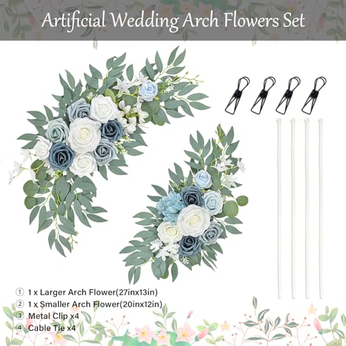 Blue Wedding Arch Flower Swags Set of 2, Artificial Arch Flower for Wedding Reception Ceremony, Bridal Shower, Baby Shower, Photo Backdrop Decorations (Blue) - color: Blue