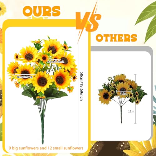 9 Pack Artificial Silk Sunflowers Bouquet Fake Yellow Flowers Floral Arrangements for Wedding Home Decor Centerpieces DIY Crafts Party Table Vase Decoration