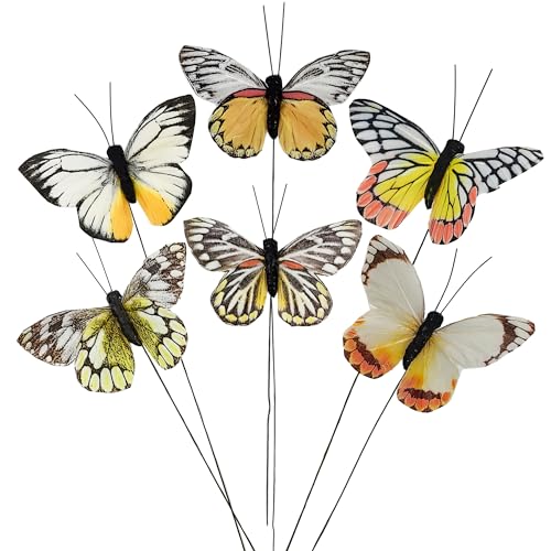 Cartanfill- Artificial Feather Simulation Butterfly Party Decoration Set, a Set of 12 Pieces with Clips, Used for Home Decoration in 12 Colors.… (D Wire) - color: D Wire