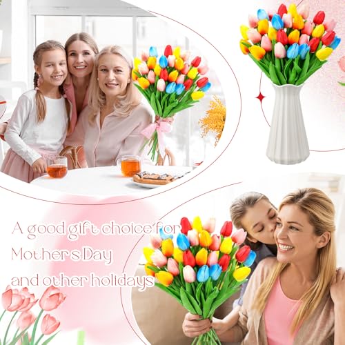 Lyrow 30 Pcs Tulips Artificial Bouquet Flowers Faux Tulips for Home Kitchen Wedding Decorations,Gift Idea for Easter Decor Mother's Day Birthdays (Classic Color) - color: Classic Color
