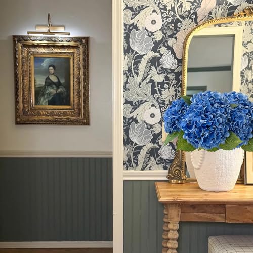 YalzoneMet 4Pcs Real Touch Hydrangea Artificial Flower Natural Lifelike 21'' Latex Long Stem Latex Hydrangea Flower Bouquets for Home Party Wedding Table Centerpiece Decor（2 White+2 Dark Blue） - color: White Dark Blue