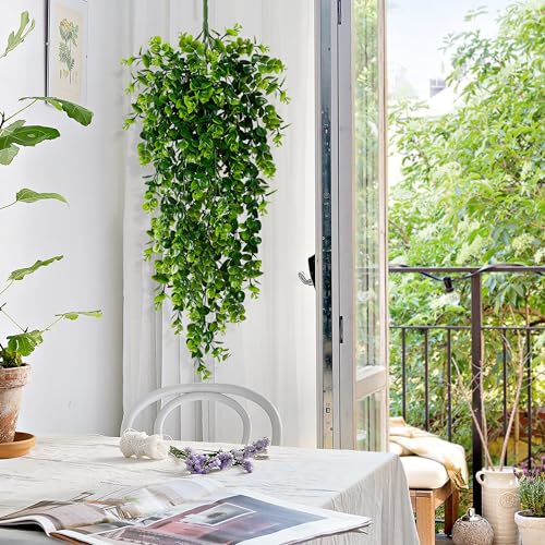 Waipfaru 4Pcs Fake Hanging Plants 2.7ft Fake Plants Eucalyptus Leaves UV Resistant Fake Vines Ivy Artificial Plants Outdoor Faux Plants Indoor Bedroom Living Room Boho Wall Porch Shelf Decor - color: Photos Ivy Vines, size: 4Pcs Plants