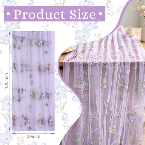 BINBE 3pcs Florals Table Runner Embroidery Gauze 10FT Daisy Seasonal Tulle Birthday Wedding Holiday Kitchen Dining Table Decor for Home Party Purple - color: Purple, size: 10ft x 3pack