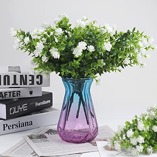 RECUTMS Artificial Flowers, Fake Boxwood Outdoor UV Resistant Plants Artificial Springs Flowers Eucalyptus Greenery Shrubs Bridal Wedding Bouquet for Home Garden Party Wedding Decoration,8Pcs(White) - color: White, size: 8 Pcs