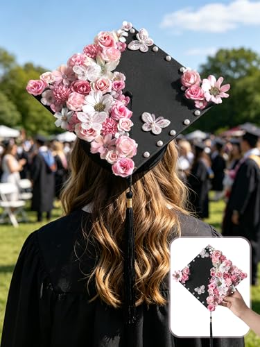 rongflower Mini Artificial Flowers for Crafts, 90 Pcs Rose Pink Silk Fake Flowers Assorted Faux Roses Peonies Daisies Bulk for Wedding Decor Graduation Cap Cake Topper Baby Shower Home DIY - color: Rose Pink