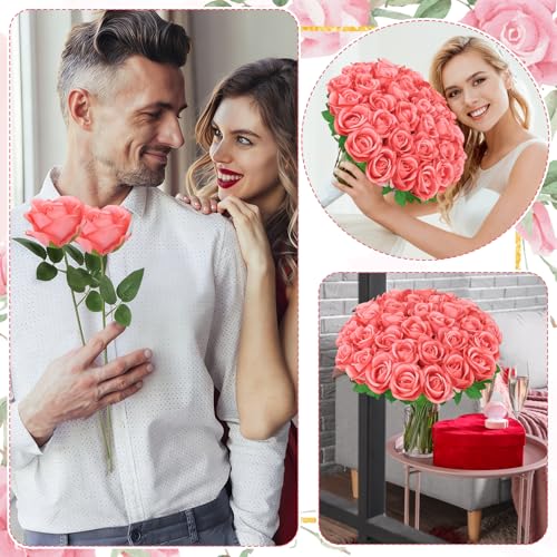 36 Pcs Deep Pink Artificial Roses with Long Stems, Fake Silk Rose Artificial Flowers Bulk for Bridal Wedding Bouquet Centerpiece Ball Arrangement Party Decor - color: Deep Pink