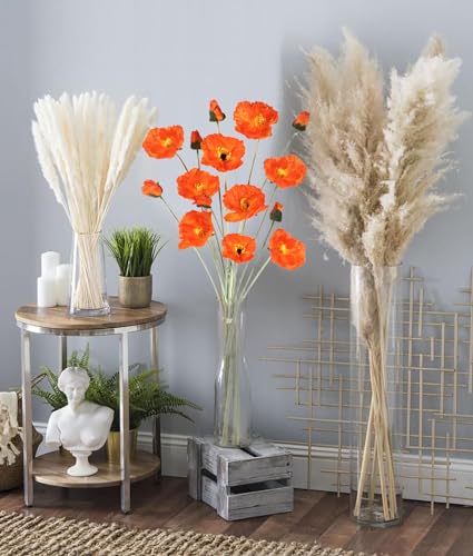 Artificial Poppies,6PCS Faux Orange Poppy Flowers 35.43in Long Stem Poppies Silk Flowers for Tall Vase Wedding Party Home Decor(Orange) - color: Orange