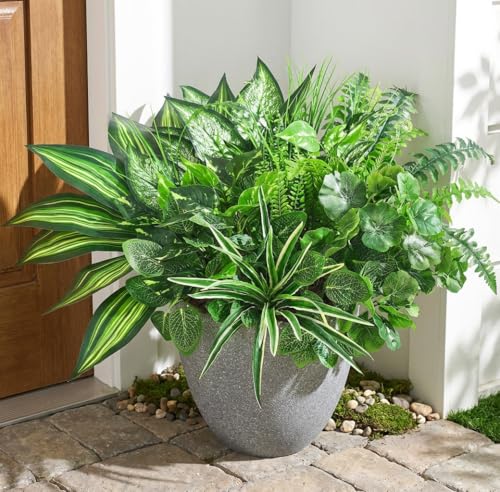 Waipfaru Artificial Plants Outdoor UV Resistant, Realistic Fake Plants Artificial Greenery, Large Bunches Faux Plants for Indoor Outdoor Porch Patio Garden Spring Summer Home Decor (Large 10pcs) - color: Greenery, size: 10 Bundles