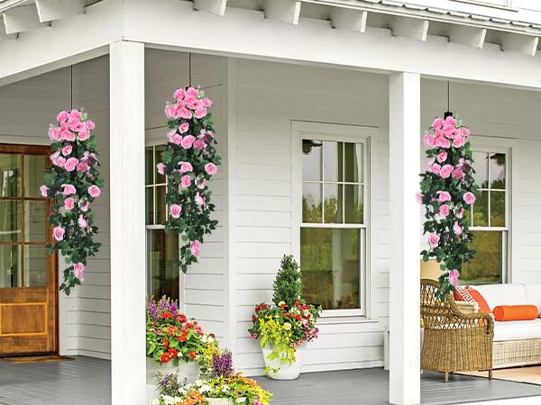 RECUTMS Artificial Pink Roses Fake Hanging Flower Plants, 4 PCS 37 Inch Silk Floral Ivy Garlands for Outdoors Home Room Garden Wedding Bridal Shower Friendship Valentine’s Day Indoor Party Decoration - color: Pink, size: 4pcs