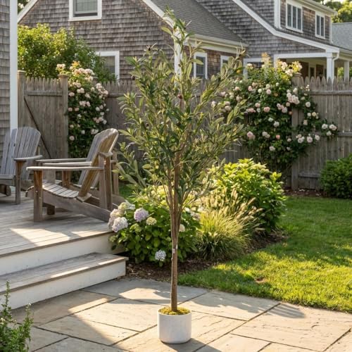 OUTLANE 5.3 FT Artificial Olive Tree with 34 Realistic Fruits, Faux Potted Plant for Indoor and Outdoor, Tall Fake Tree for Living Room, Office, Porch, Patio & Modern Farmhouse Decor - size: 7in