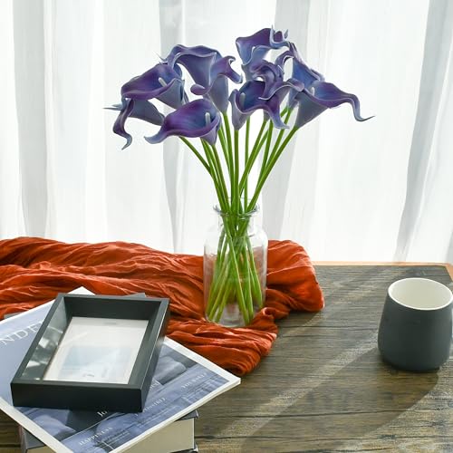Mandy's 20pcs Purple Calla Lily Artificial Flowers | 13.5 Inch PU Realistic Bouquet for Vase Elegant Home Decor Centerpiece Wedding Bridal Bouquet Table Decoration - color: Purple-1