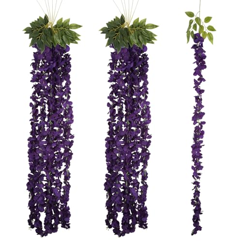 12PCS Dark Purple Wisteria Hanging Flowers 6.4FT Artificial Hanging Wisteria Flowers for Decoration for Wedding Arch, Backdrop, Garden Party Decor (Dark Purple) - color: Dark Purple