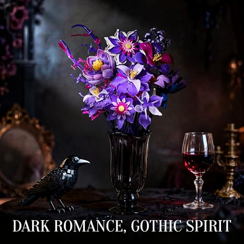 Gothic Flowers Bouquet Building Set for Adults, Artificial Flower Compatible with Lego Botanical Collection, Christmas Valentine's Day Birthday Gift for Women Girl Girlfriend Home Decor - color: Gothic