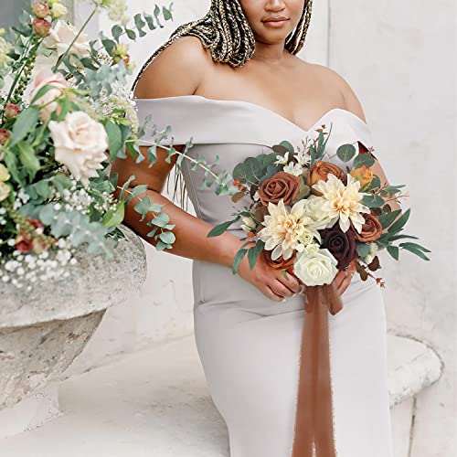 Rinlong Burnt Orange Bridesmaid Bouquet, Fall Wedding Bouquets, Terracotta - color: 15-burnt Orange & Champagne