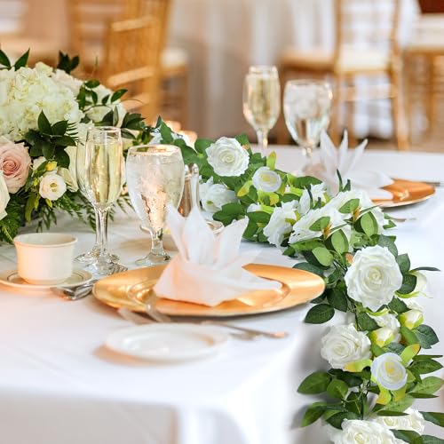 Sggvecsy 6Pcs 46.5Ft Artificial Rose Vine Fake Flower Garland Floral Garland Faux Silk Hanging Vine Rose Ivy Vines for Wedding Arch Party Wall Garden Ceremony Background Outdoor Decor (White) - color: White, size: 6Pcs