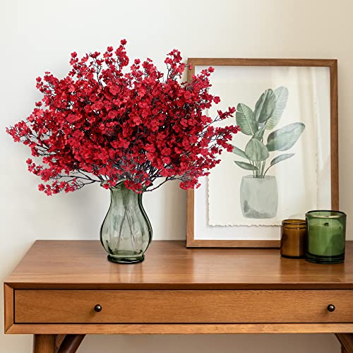 Sggvecsy 15 Pcs Babys Breath Artificial Flowers Gypsophila Bouquets Bulk Real Touch Fake Silk Flowers for Home Wedding DIY Floral Arrangement Kitchen Christmas Centerpiece Festival Decoration (Red) - color: Red, size: 15Pcs