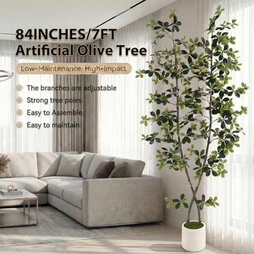 7ft Fake Olive Tree Artificial Indoor,Artificial Olive Tree with Pot,Large Olive Branches,for Home Office House Living Room Decor. - color: 7ft
