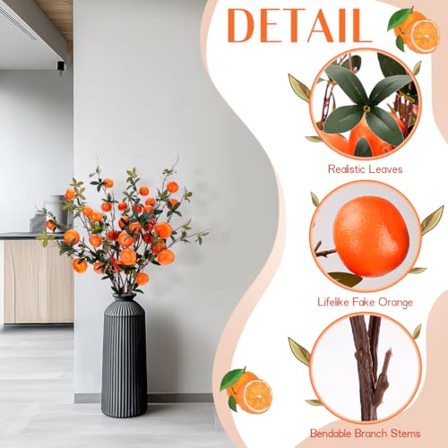 Gresorth 37.4 Inch Indoor Decoration Lifelike Artificial Orange Fake Plastic Fruit Branch Realistic Foam Stem Ornament Festival Restaurant 3pcs - color: Orange