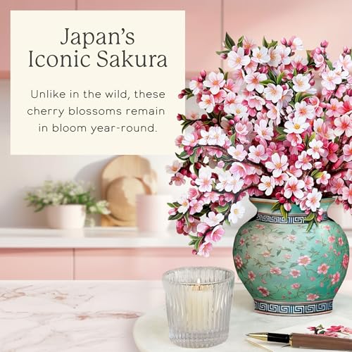 Freshcut Paper Japanese Cherry Blossoms 12 Inch Life-Sized 3D Pop Up Card – Greeting Card, Birthday, Mothers Day, Thank You, Gifts for Mom and Her – Includes Notecard and Envelope - color: Japanese Cherry Blossoms, size: Classic