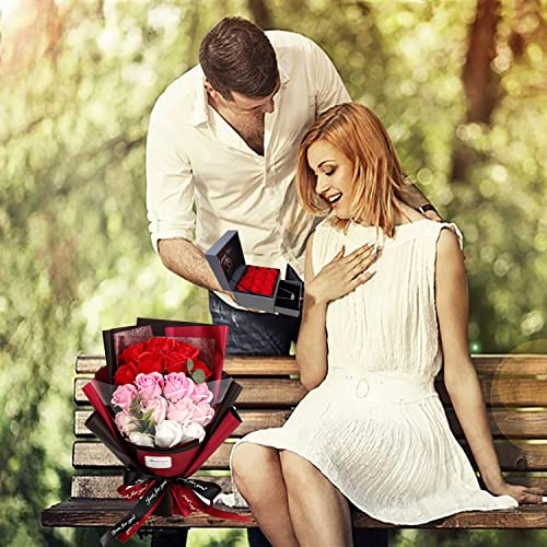 EIGHTOWN Roses Bouquet Artificial Flower - Preserved Red Rose Flowers with Love Necklace for Her - Unique Gifts Valentine's Day, Mother's Day, Thanksgiving, Birthday, Anniversary - color: Pink and Red