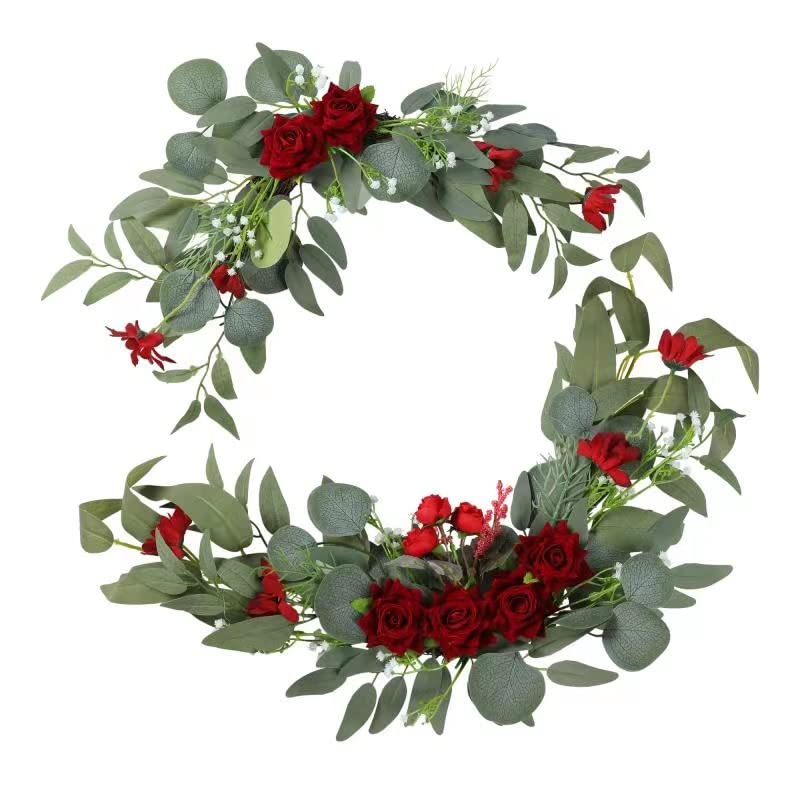 H&W 2pcs Small Size Artificial Wedding Arch Flowers for Wedding Sign, Floral Swag Dusty Decor for Reception Ceremony Backdrop Sweetheart Table （Red Rose） - color: Red Rose