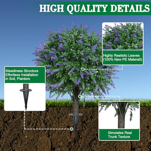 AOKIIE 24" Artificial Boxwood Topiary Bushes UV Resistant for Outdoor 2PCS | Artificial Shrubs with Ground Spike, Fake Outdoor Plants with Lavender for Indoor & Outdoor Garden, Yard, Porch, Patio - color: Lavender-boxwood
