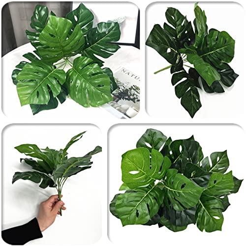 PASYOU Fake Tropical Monstera Plants Decoration Artificial Shrubs 4 Pack, Faux Turtle Palm Leaves Bushes Plant for Outdoor Indoor Greenery Garden Party Wedding Office DIY Floral Arrangement Décor - color: Monstera Shrubs - 4 Pack