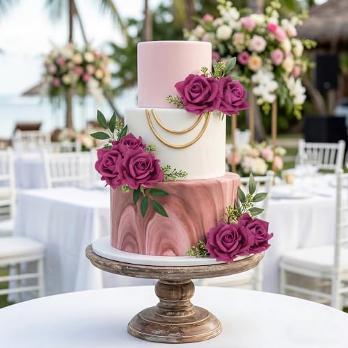 IPOPU 2 Bouquets Real Touch Roses Artificial Flowers 10PCS Rose Red Faux Roses with Stems for Wedding Party Home Table Centerpieces Decoration (Rose Red) - color: Rose Red