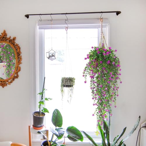 SJL Faux Hanging Plant 4 Pack Hanging Vines Plants Indoor Realistic Artificial Fake Small Hang Plant Leaves Faux Outdoor Plants Plastic Flowers Stem Decor for Wall Room Party (Fuchsia) - color: Fuchsia