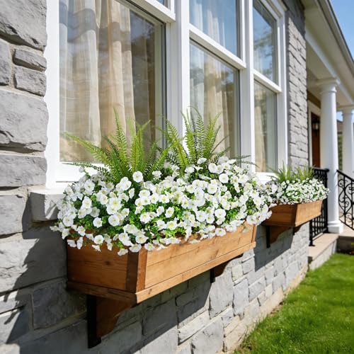 Hrobek Artificial Flowers for Outdoors Faux Plants Outside Indoor,UV Resistant Silk Fake Morning Glory Tall Ferns for Home Patio Garden Back Yard Front Porch Decor Spring Summer(13 Bunches,White) - color: 2 Color Mixed (12 White,1 Tall Fern)