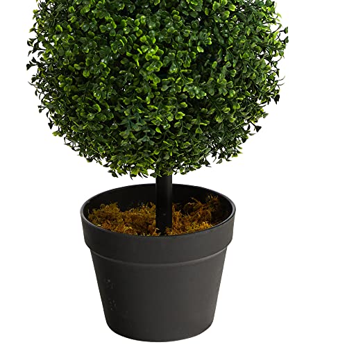 Nearly Natural 36in Artificial Triple Ball Boxwood Topiary Tree - Indoor Outdoor Realistic Faux Greenery for Home Patio Office Decor, Low Maintenance - size: 3ft