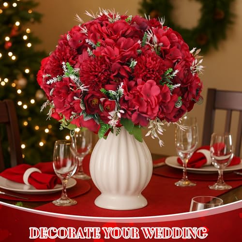Tigeen Peonies Artificial Flowers Faux Roses Silk Flowers Hydrangea Artificial Bouquet for Wedding Table Centerpiece Floral Vase Home Office Bridal Decor(Wine Red,24 Bundles) - color: Wine Red
