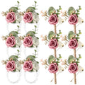 12 Pack Corsage and Boutonniere Set Handmade with Lifelike Artificial Rose, Non-Fading Prom Flower Wrist Corsage for Wedding Homecoming and Prom Events