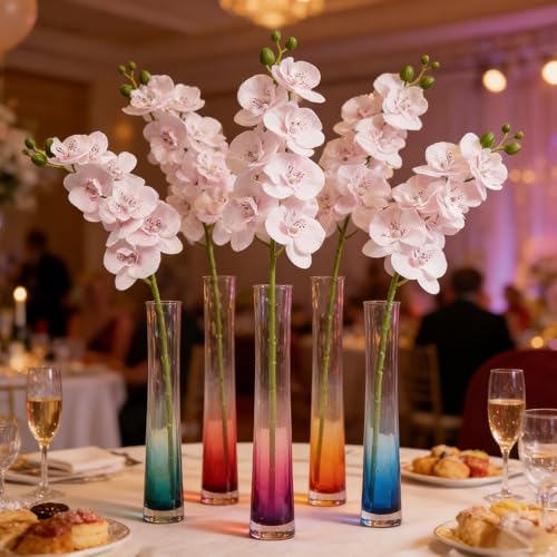 HCTCPALS Artificial Flowers for Outdoors 6 Pcs Orchids Plant Realistic Silk Fake Flowers for UV Resistant Faux Plants Outdoor Indoor Outside Front Porch Hanging Planter Decoration-38" Pink - color: Orchid Pink